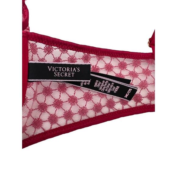 Victoria's Secret Luxe Lingerie Lace Starburst Unlined Demi Bra Red 34C - Picture 5 of 8